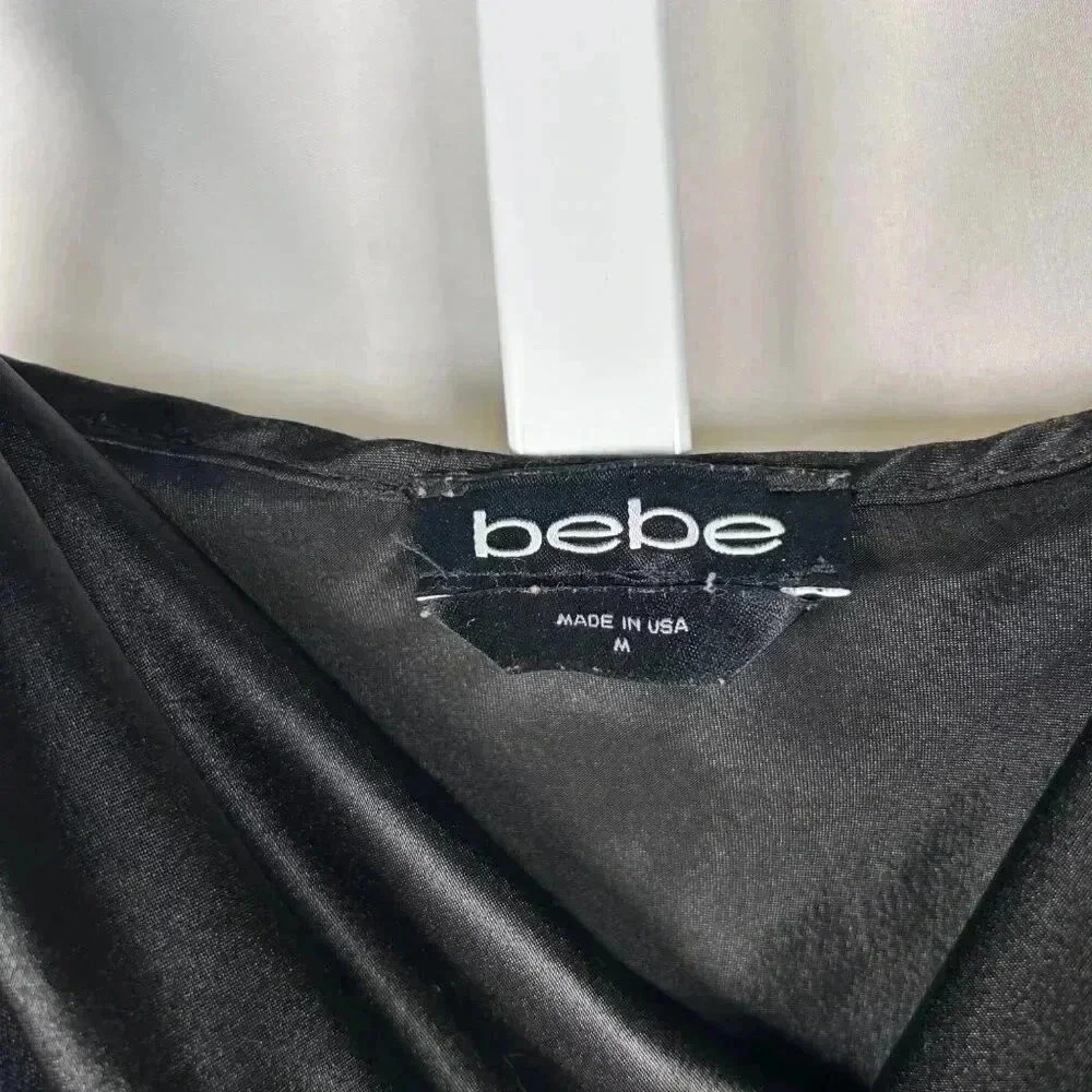 Vintage Bebe Slip Dress Size Medium Black Satin Smooth Date City
